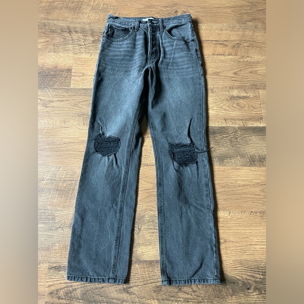 Size 25 Kancan faded Black distressed straight legged jeans